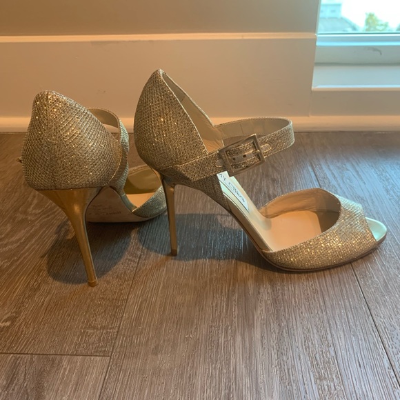 Jimmy Choo Shoes - NWT Jimmy Choo gold glitter open toe heels